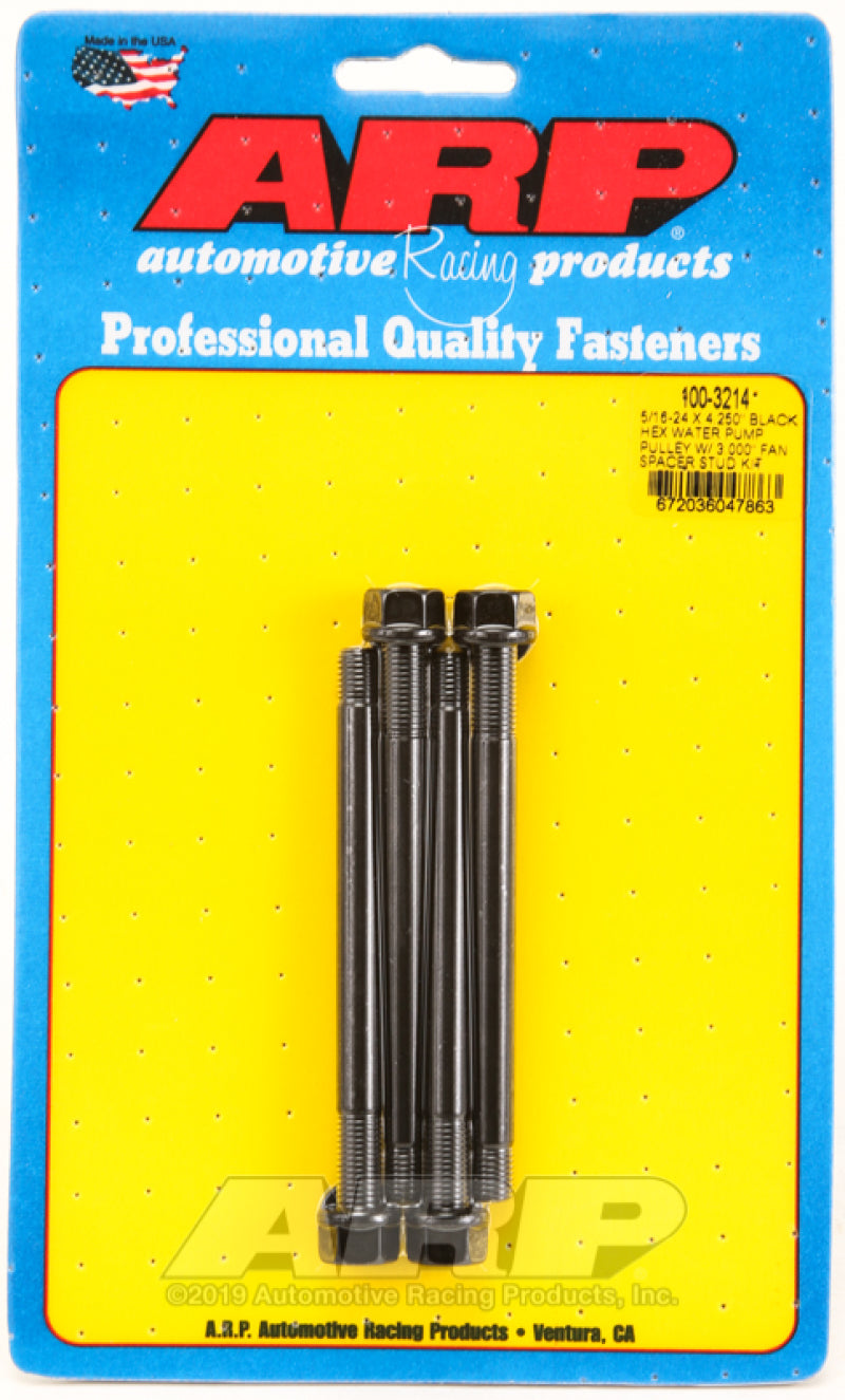 ARP 5/16-24 X 4.250 Black Hex Water Pump Pulley w/ 3.000in Fan Spacer Stud Kit - 100-3214