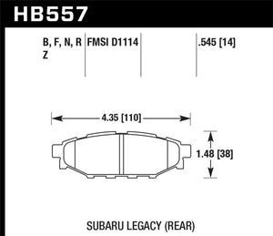 Hawk 2013-2014 Subaru BRZ Ltd (277mm Fr Disc/Solid Rr Disc) High Perf. Street 5.0 Rear Brake Pads - HB557B.545