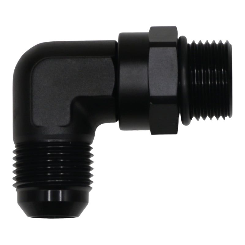 DeatschWerks 10AN ORB Male Swivel to 10AN Male Flare 90-Degree Fitting - Anodized Matte Black - 6-02-0412-B