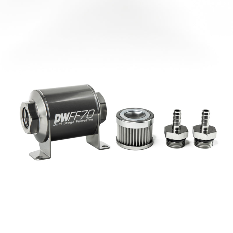 DeatschWerks Stainless Steel 5/16in 10 Micron Universal Inline Fuel Filter Housing Kit (70mm) - 8-03-070-010K-516