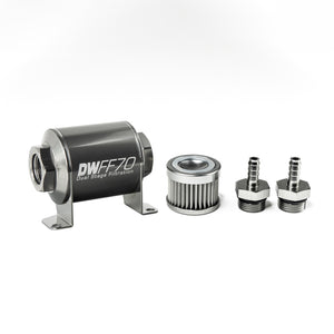 DeatschWerks Stainless Steel 5/16in 10 Micron Universal Inline Fuel Filter Housing Kit (70mm) - 8-03-070-010K-516