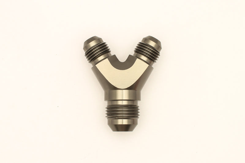 DeatschWerks 6AN Male Flare + 6AN Male Flare to 8AN Male Flare Y Block Fitting - 6-02-0702