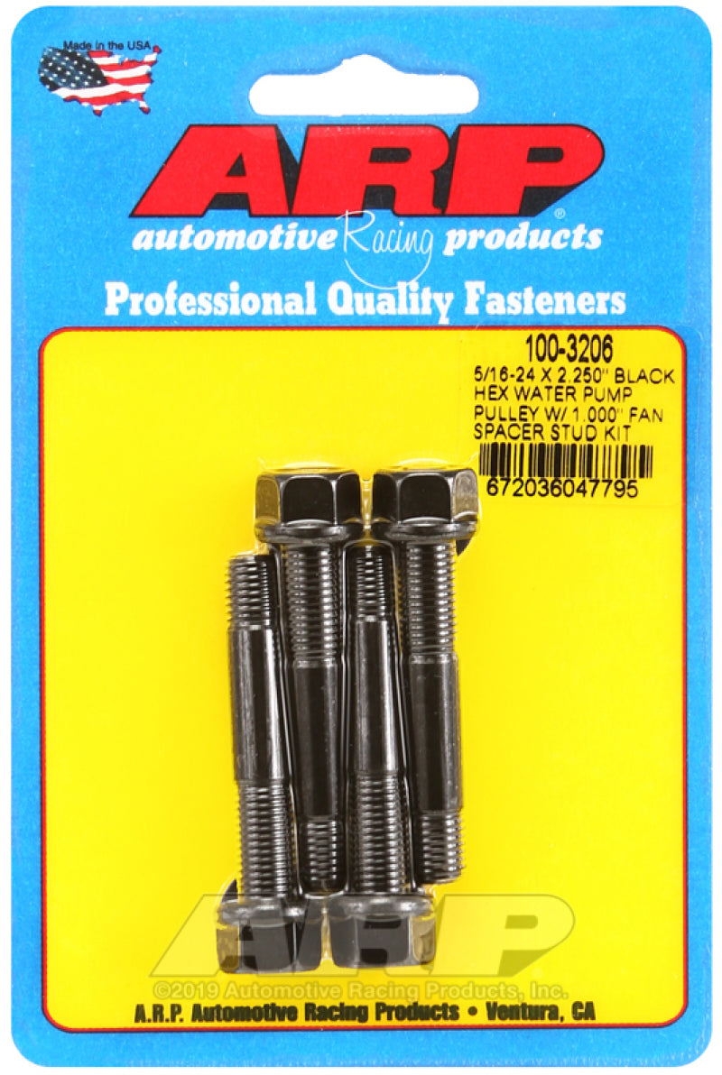 ARP 5/16-24 X 2.250 Black Hex Water Pump Pulley w/ 1.000in Fan Spacer Stud Kit - 100-3206