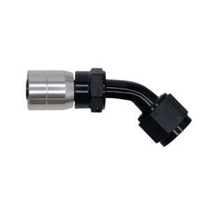 DeatschWerks 8AN Female Swivel 45-Degree Crimping Style Hose End CPE - Anodized Matte Black - 6-02-0806-C-B