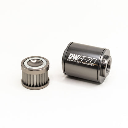 DeatschWerks Stainless Steel 10AN 10 Micron Universal Inline Fuel Filter Housing Kit (70mm) - 8-03-070-010K
