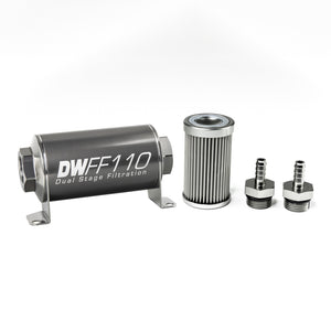 DeatschWerks Stainless Steel 5/16in 10 Micron Universal Inline Fuel Filter Housing Kit (110mm) - 8-03-110-010K-516