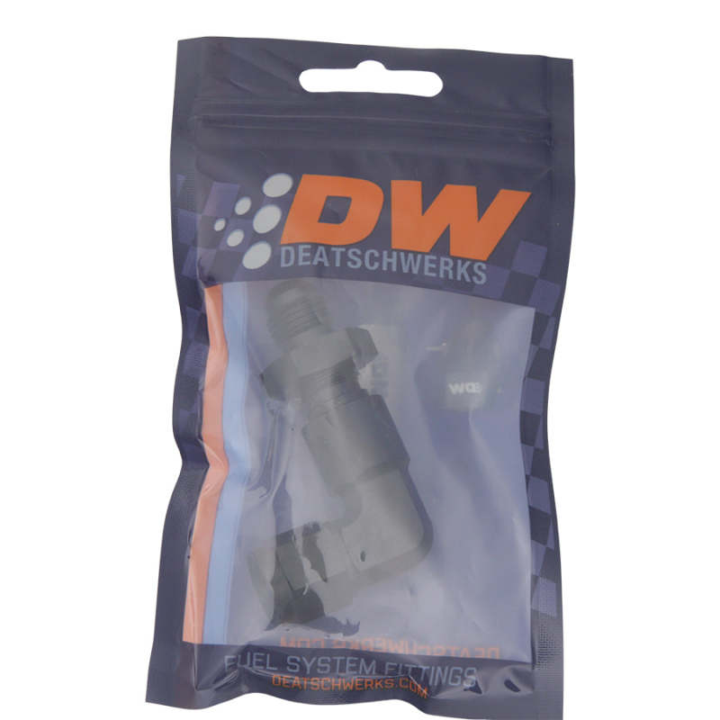 DeatschWerks 6AN Female Flare Swivel to 6AN Male Flare 90-Degree Bulkhead - Anodized Matte Black - 6-02-0727-B
