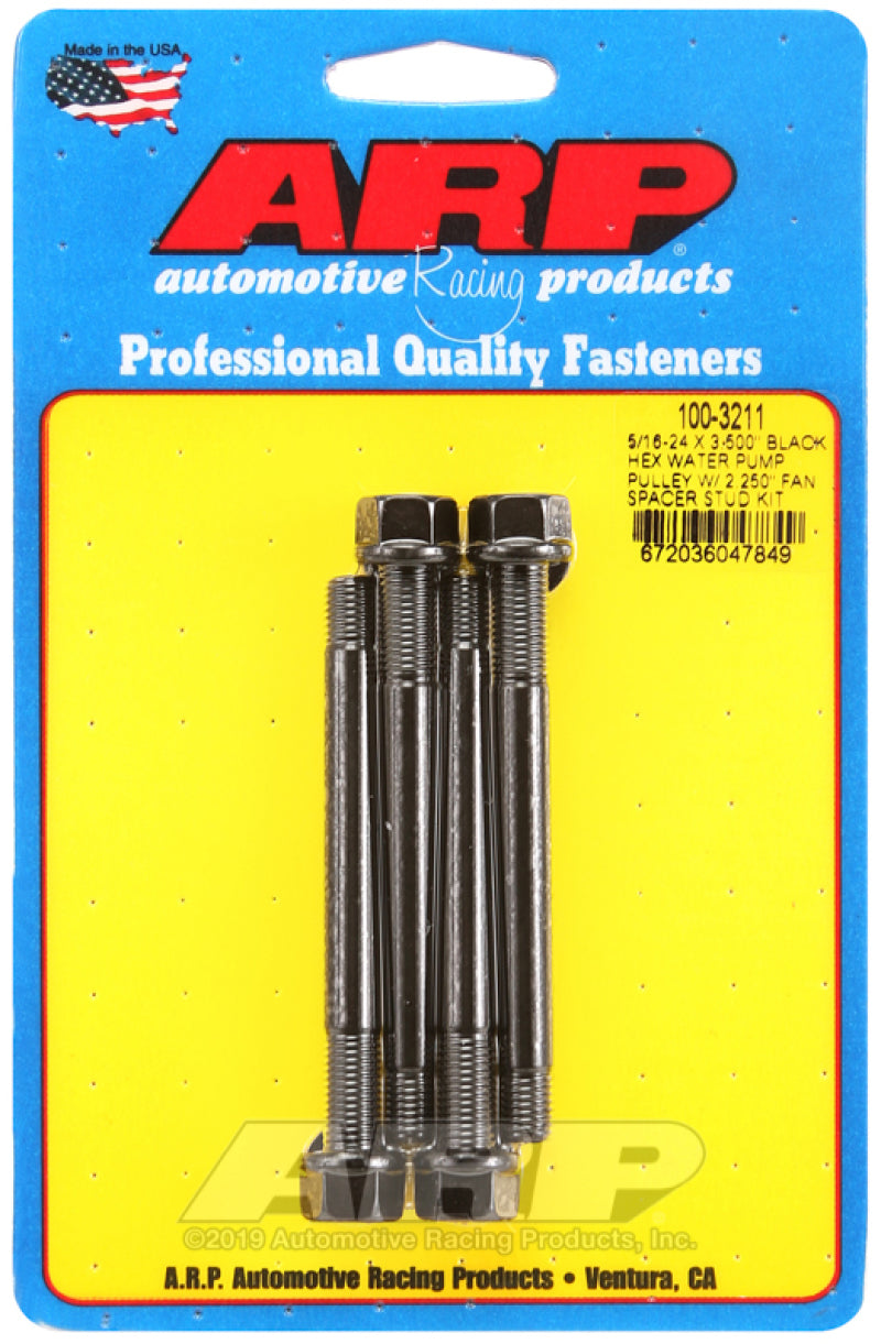 ARP 5/16-24 X 3.500 Black Hex Water Pump Pulley w/ 2.250in Fan Spacer Stud Kit - 100-3211