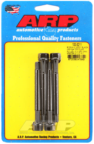 ARP 5/16-24 X 3.500 Black Hex Water Pump Pulley w/ 2.250in Fan Spacer Stud Kit - 100-3211