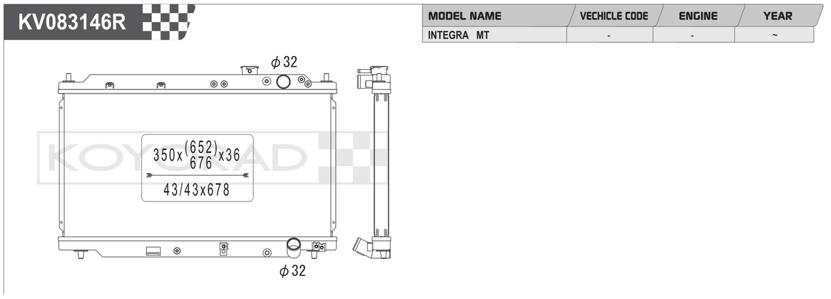 Koyo Performance Radiator - Honda Integra MT w/ Showa / Denso OEM 1994-2001 - V083146 - Koyo - Revzone