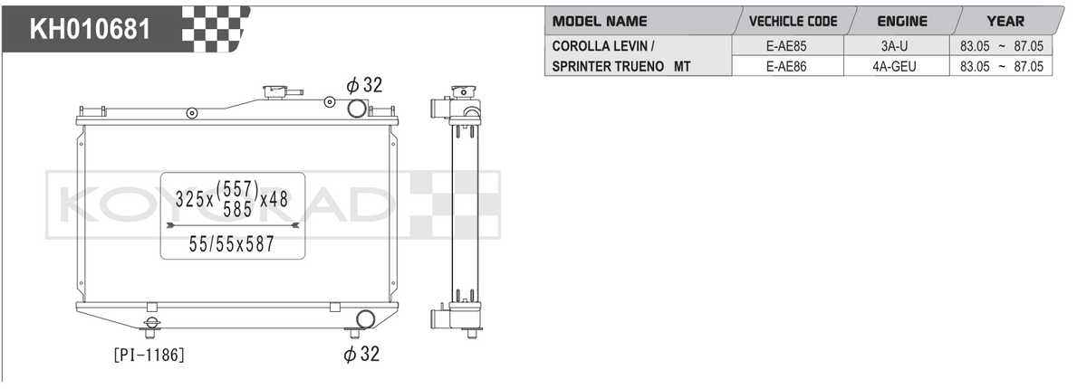Koyo Performance Radiator - Toyota Corolla Levin / Sprinter Trueno AE85 / AE86 MT 1983-1987 - HH010681 - Koyo - Revzone