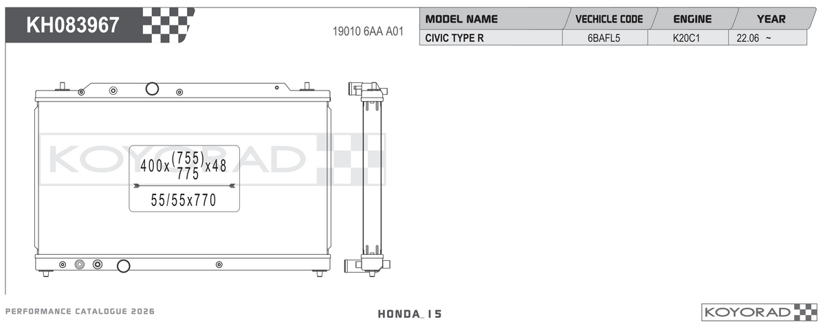 Koyo Performance Radiator - Honda Civic Type R FL5 2023+ All-Aluminium - HH083967 - Koyo - Revzone
