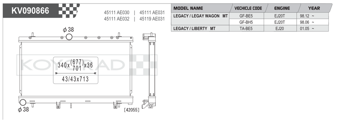 Koyo Performance Radiator - Subaru Impreza WRX 2001-2002 / Legacy / Liberty MT 1998+ - VH090866 - Koyo - Revzone