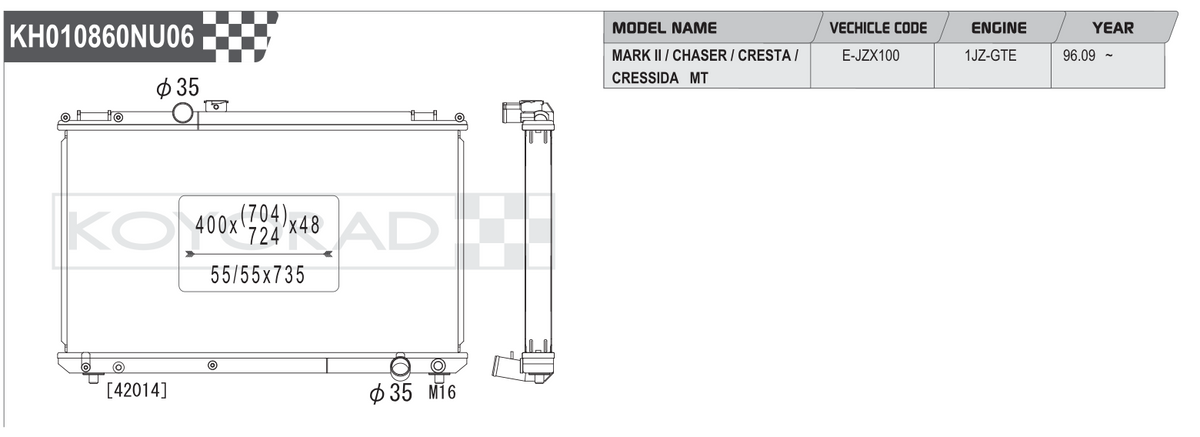Koyo Performance Radiator - Toyota Mark II / Chaser / Cresta / Cressida JZX100 1JZ-GTE MT 1996+ - HH010860N - Koyo - Revzone