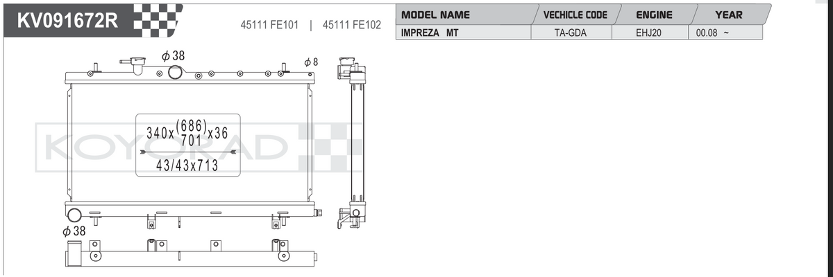 Koyo Performance Radiator - Subaru Impreza WRX / STI GDA / GDB / GDF / GGA 2002-2007 - VH091672 - Koyo - Revzone