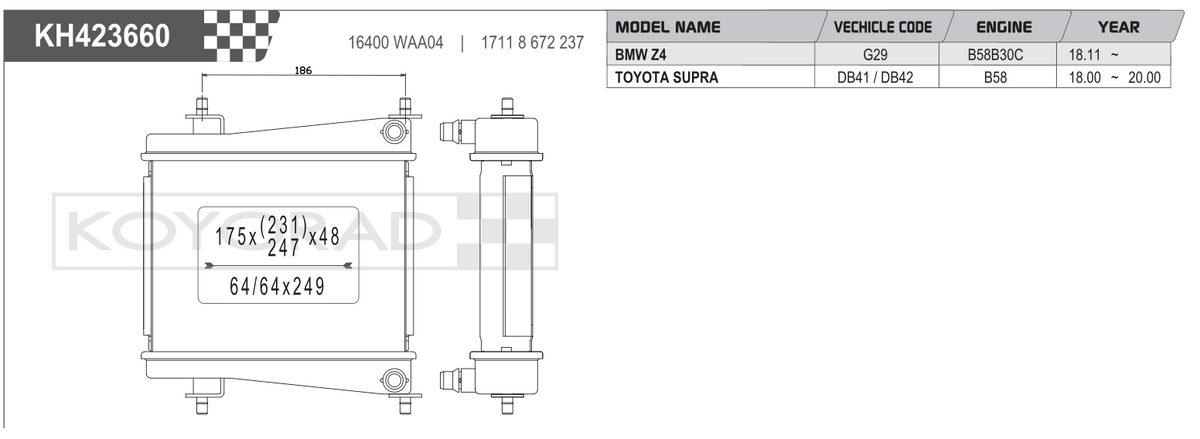 Koyo Performance Radiator - Toyota GR Supra A90 / BMW Z4 G29 B58 2018+ - HH423660 - Koyo - Revzone